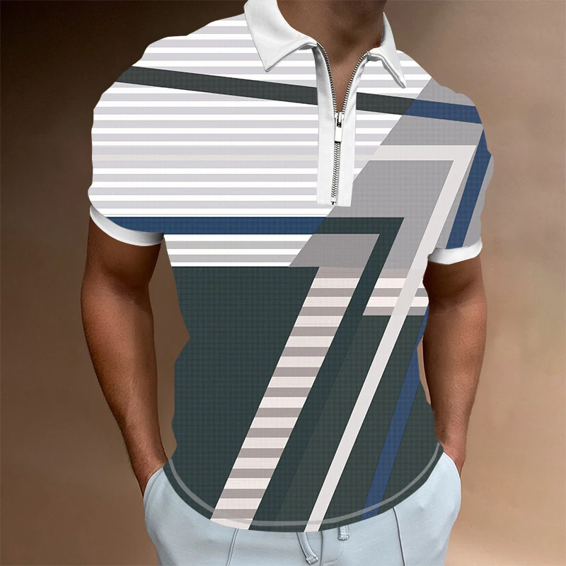 

New Summer Polo Shirts Men Short Sleeve Casual Polo Fashion Zip-up Pullover Tees Shirt Men Vintage Printing Tops Streetwear