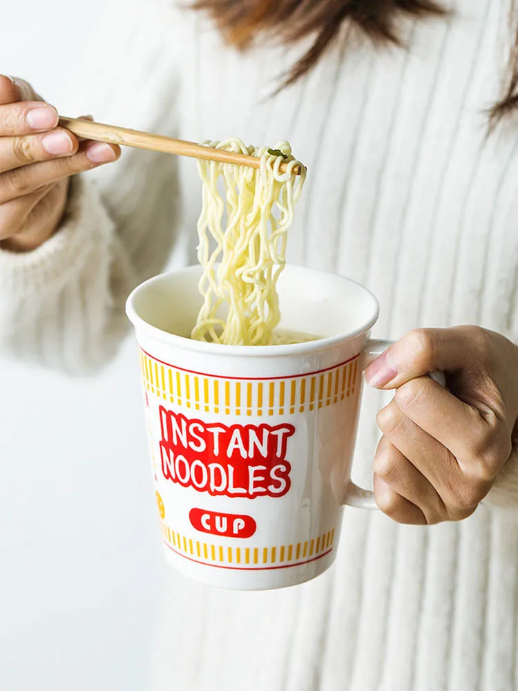 

Ceramic Noodle Bowl with Lid Japanese Style Student Office Super Large Cup Lunch Bowl Mug Instant Noodle Bowl Soup Bowl Set