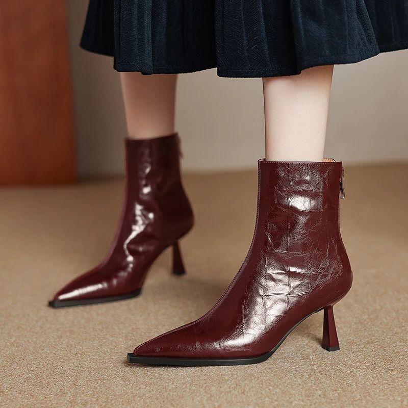 QUTAA 2025 модные женские ботильоны пикантные из натуральной кожи на высоком каблуке