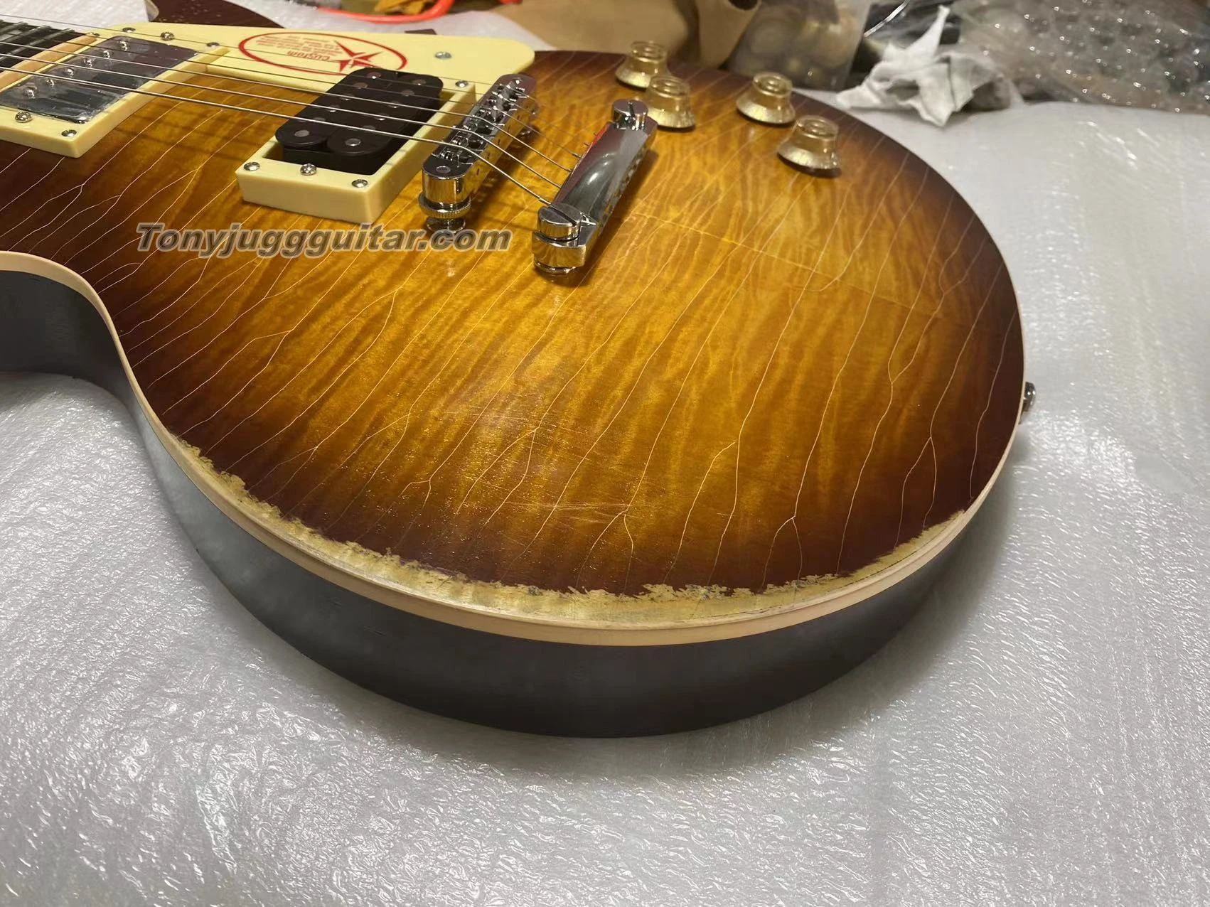 Винтажная реликевая электрическая гитара Flame Maple Top JimmyPage Sunburst с одним нашейником