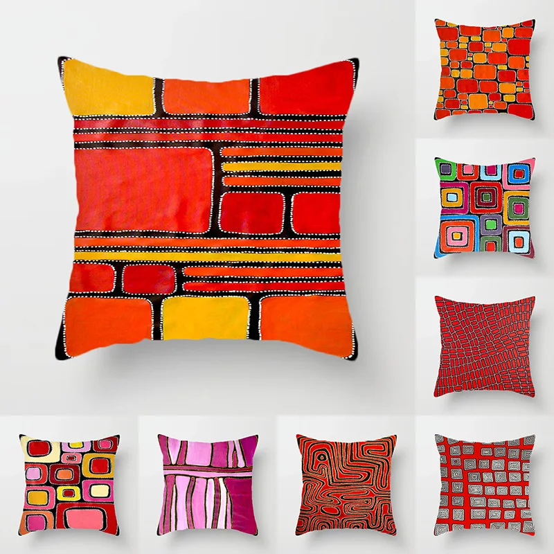

Красный геометрический креативный узор, короткий плюшевый чехол для подушки, красочный декоративный чехол для дивана, чехол для детской по...