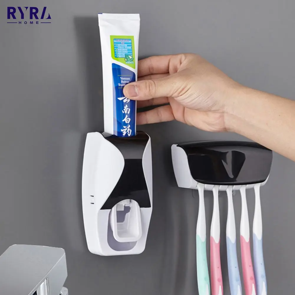 

Toothbrush Holder Automatic Toothpaste Dispenser Dustproof Adhesive Wall Mounted Toothpaste Squeezer Bathroom Accessorie Set