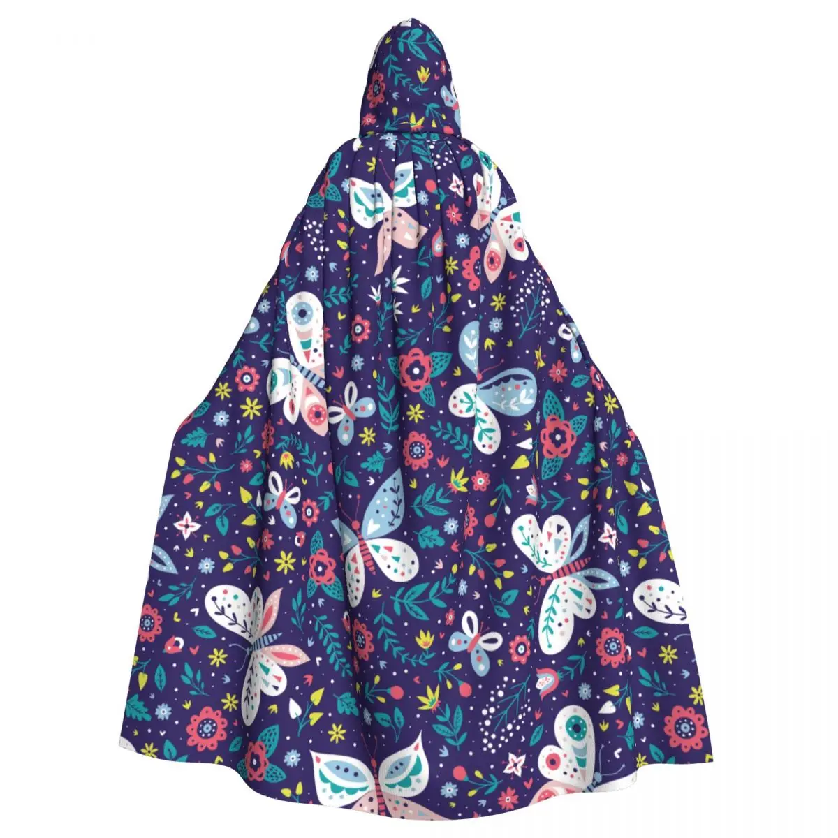 

Seamless Pattern With Butterflies And Flowers Hooded Cloak Polyester Unisex Witch Cape Costume Accessory