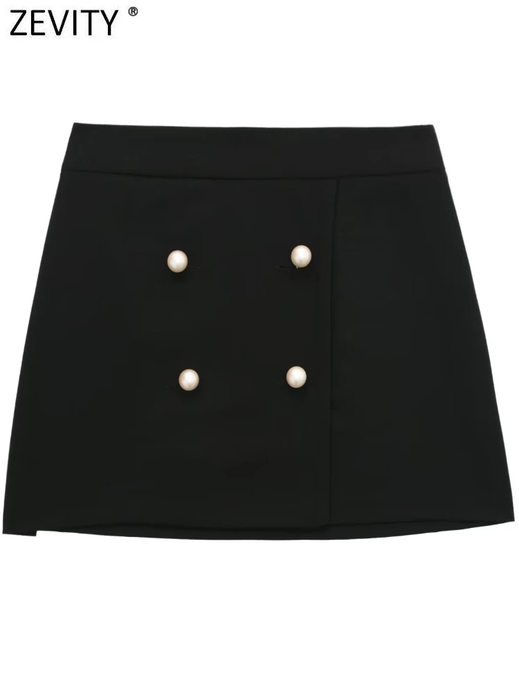 

Zevity Women Fashion Pearl Buttons A Line Mini Skirt Faldas Mujer Office Lady Chic Double Breasted Kimono Vestidos QUN2431