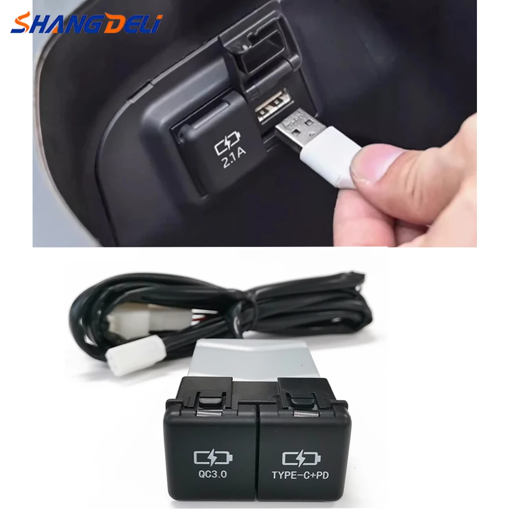 

1 шт., автомобильное зарядное устройство, двойной USB Type-C PD, адаптер для зарядки телефона, автомобильные аксессуары для Camry Avalon Highlander Levin RAV4