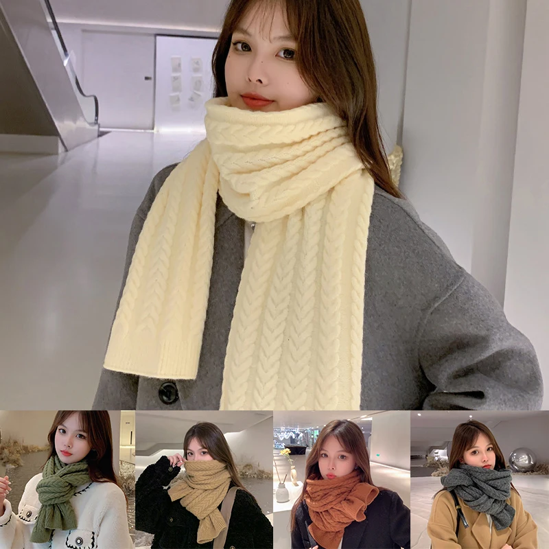 

Winter Warm Scarf Thick Woolen Yarn Neckerchief Braid Long Knitted Scarves Outdoor Shawl Wool Handmade Large Wraps Windproof