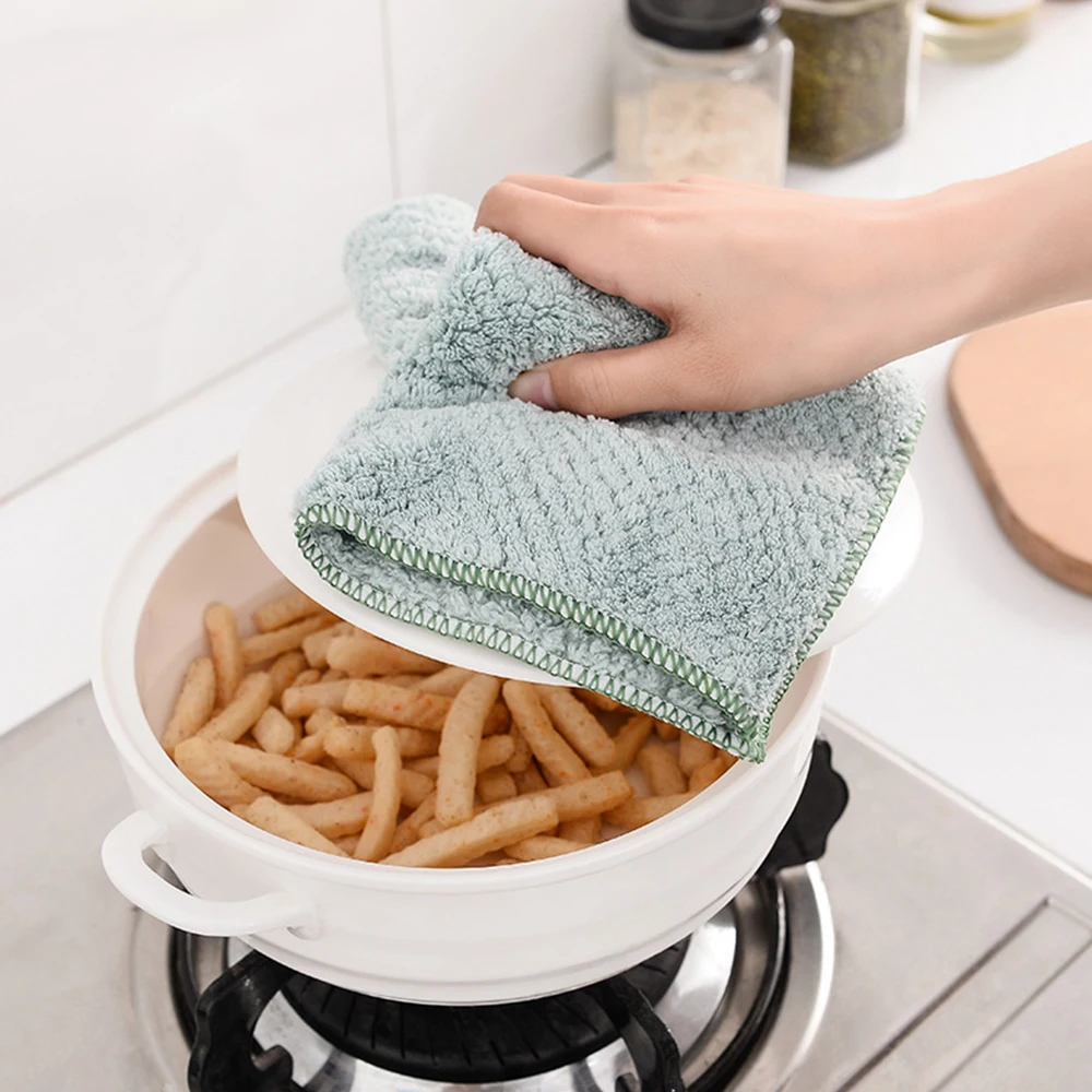 

5PCS Coral Fleece Dishcloth Thickened Pineapple Grid Cleaning Cloths Non-stick Oil Dishcloth Household Cleaning Supplies
