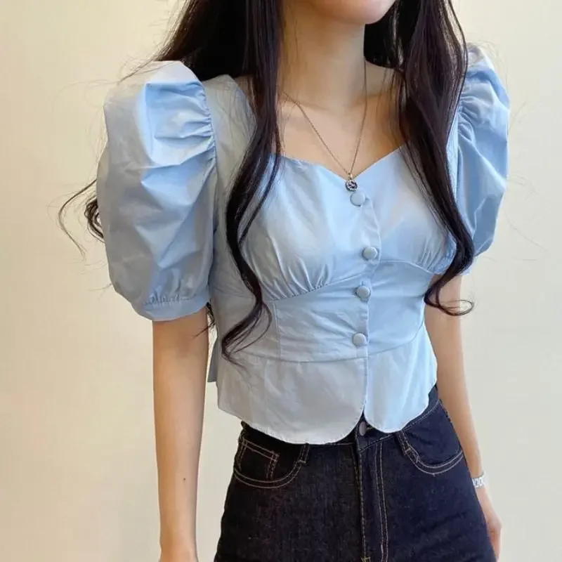 Женские летние рубашки в Корейском стиле шикарные винтажные облегающие Модные