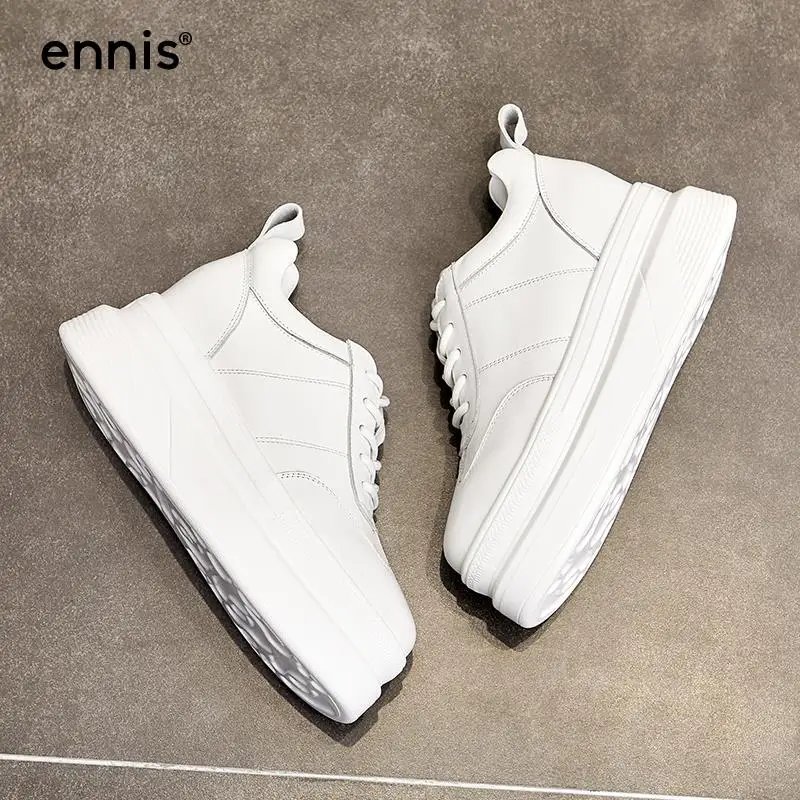 Женские кожаные кроссовки ENNIS Белые Повседневные туфли из натуральной кожи на