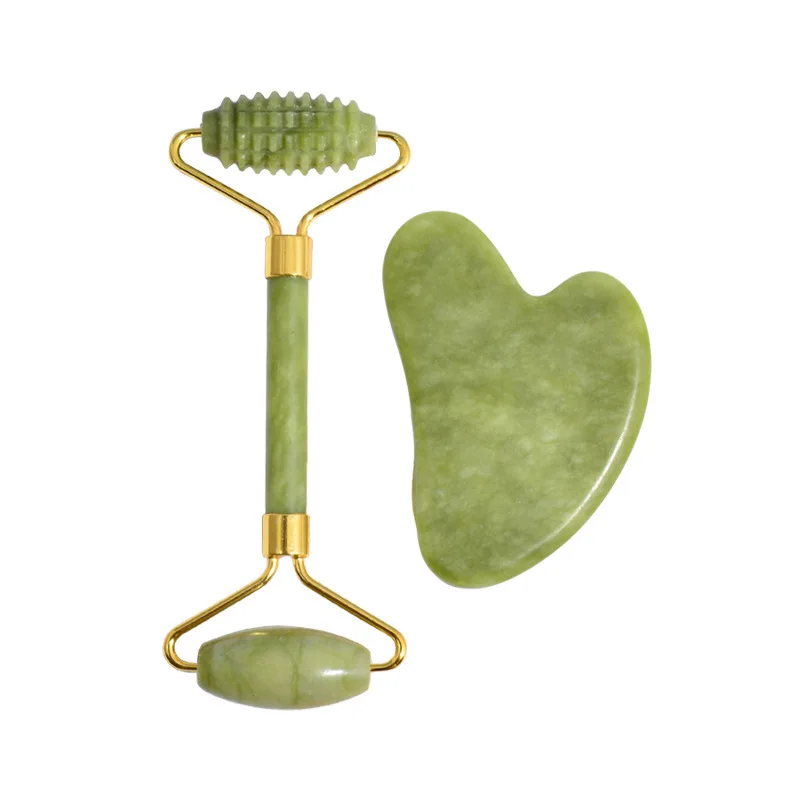 

2pcs Jade Massagers For Face Body Gua Sha Scraper Beauty Facial Roller Set Natural Gouache Stone Massage Slimming Skin Care Lift