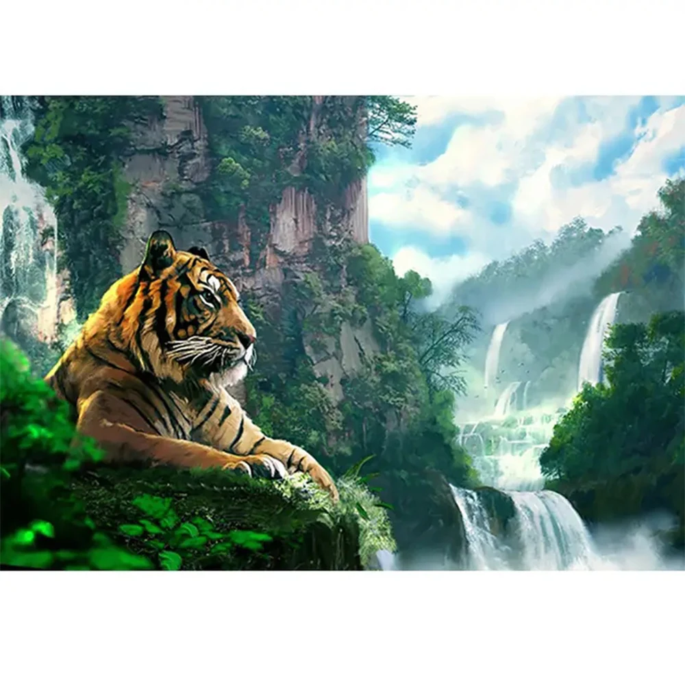 

5D Diamond Painting kit"Tiger Waterfall" Diamond Embroidery Full Drill Scenery Cross Stitch Mosaic Home Decor Children's gifts
