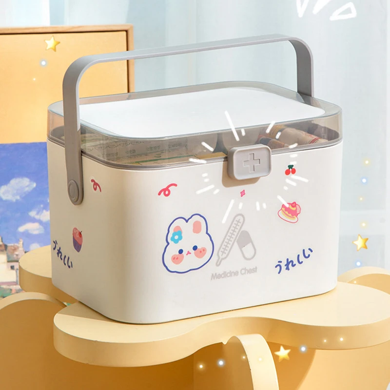 

Large Pill Box with Sticker Cute Plastic Portable Vintage Pill Case Travel Family Emergency Medicine Storage Organizer