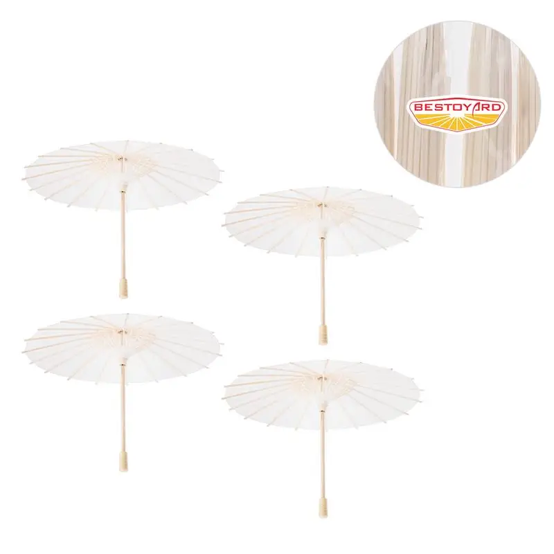 

4pcs White Paper Parasol Umbrella Chinese Japanese Paper Umbrella Wedding Decoration Diameter 30cm Random Umbrella Handle Style