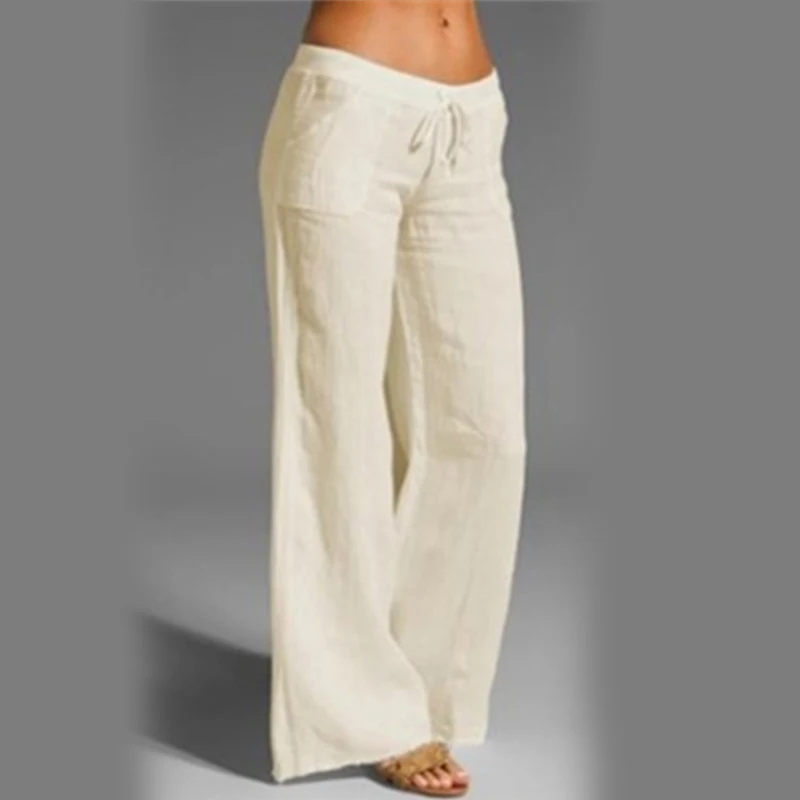 Fashion Women Cotton Linen Wide Leg Flare Pants Summer High Waist Drawstring Loose Pants Female New Thin Casual Trousers 4XL 5XL