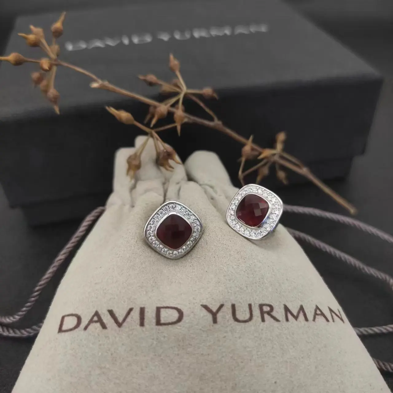 DY David Yurman Cable Classics Tetragonal Stone Earrings in Sterling Silver With Amethyst and Pave Diamonds Jewelers