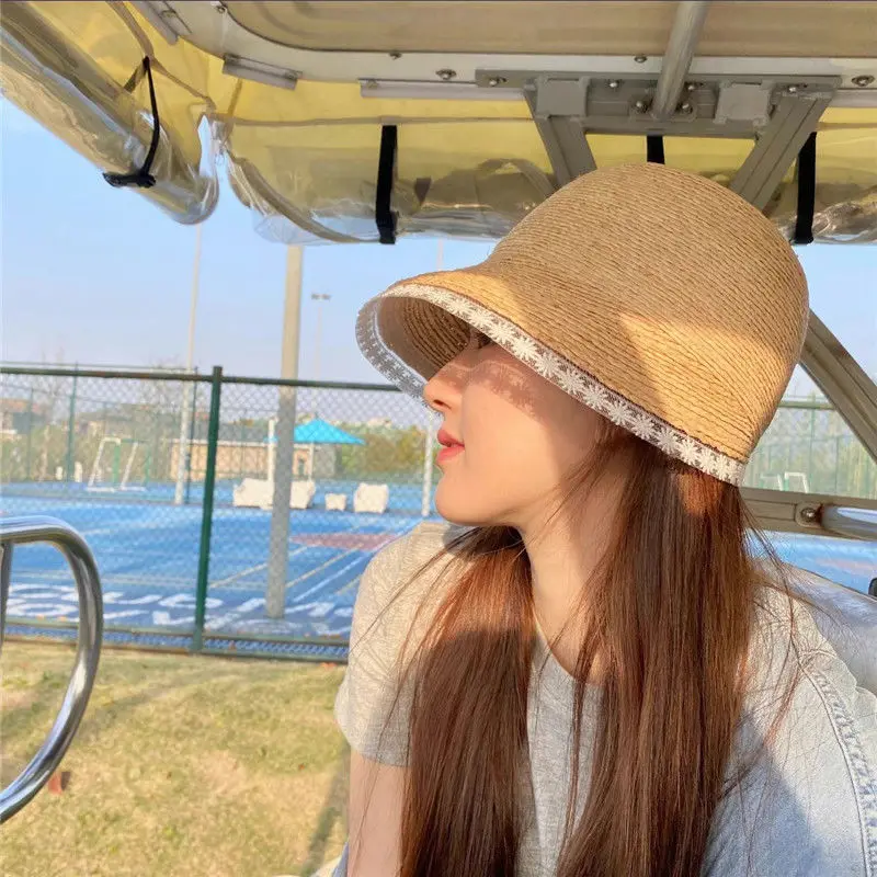 

2022 Summer Travel Big Brim Straw Hat Beach Sun Caps Cute Flower Sunscreen Bucket Hats Bonnet Sombreros De Mujer