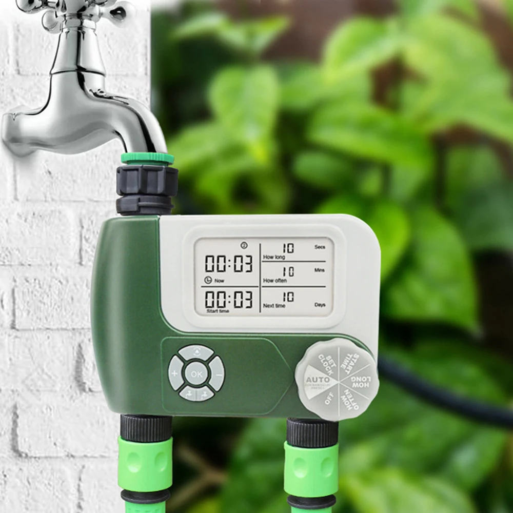 

Irrigation Controller Programmable Digital Hose ​Faucet Timer Automatic with 2 Outlet Garden Water Timers