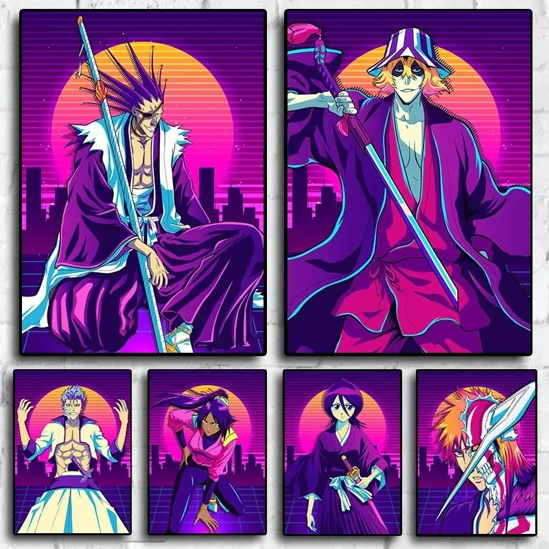 Аниме Vaporwave Kenpachi Gotei Постер В Стиле 80-х Годов Холст Настенная Живопись