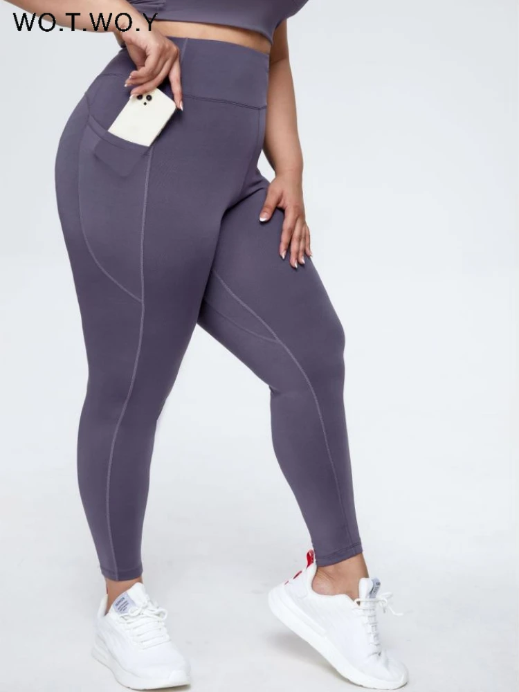 

Женские эластичные бесшовные леггинсы Wo. T. W o.y, обтягивающие эластичные леггинсы для фитнеса с карманами, фиолетового цвета, весна 2022