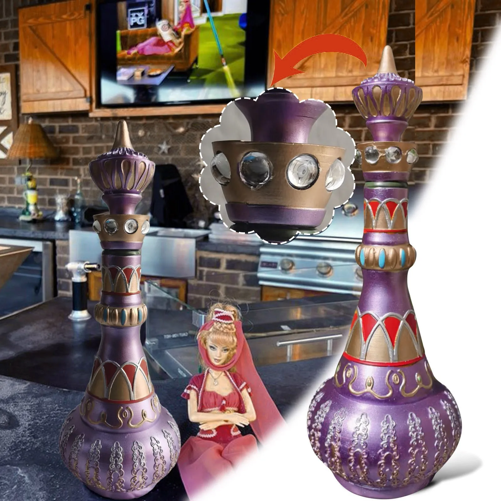 I Dream Of Jeannie Bottle From Mario-Della Casa-Second Season зеркальная пурпурная бутылка! Стеклянная