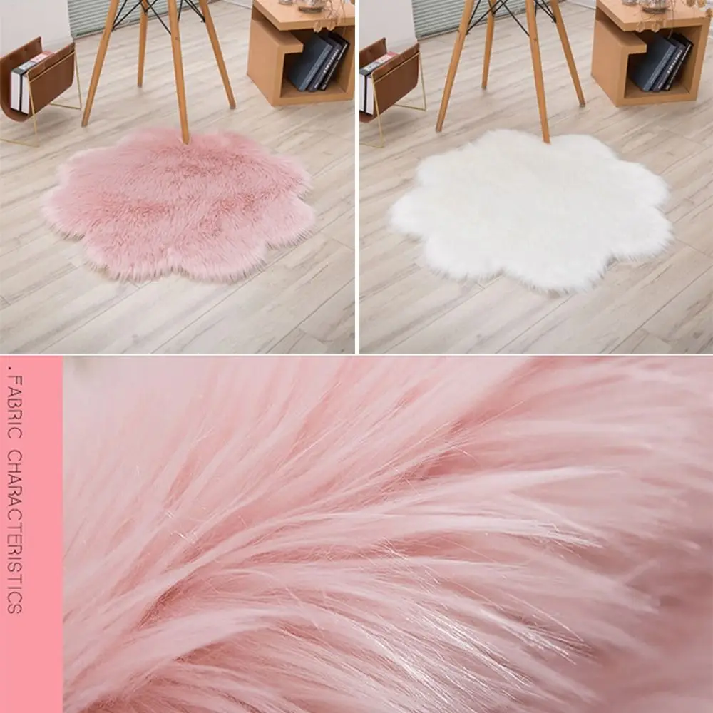 

Faux Wool Plush Carpet Modern 30cm/45cm Long Hair Faux Fur Rugs Fluffy Blossom Shape Plum Blossom Carpets Household