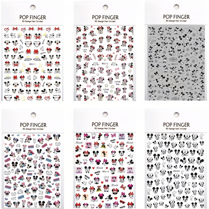 6PCS New Cartoon Disney Mickey Mouse Nail Stickers Anime Cute Princess Supplies Mary Cat Lion King Decoration