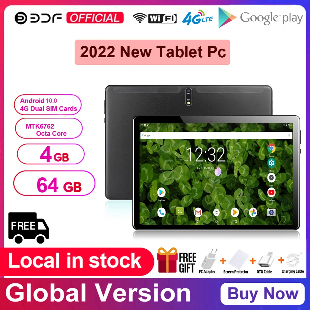 2022 New Arrivals 10.1 Inch Tablet Pc Android 10.0 Octa Core 4GB/64GB Dual 4G Phone Calls Google Play WiFi Bluetooth GPS Tablets