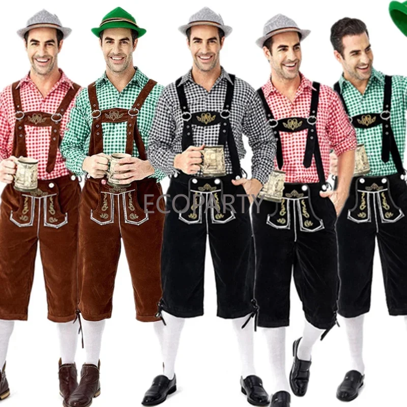 

(Shirt Pants Hat) Oktoberfest Beer Man Lederhosen Costume Halloween Bavarian Carnival Party Deluxe Cosplay Outfit Set Cosplay