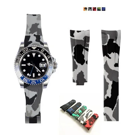 

Watch Accessories band FOR ROLEX SUB GMT Series Wrist strap Camouflage Army Waterproof Rubber Silicone Arc Mouth Bracelet 20mm