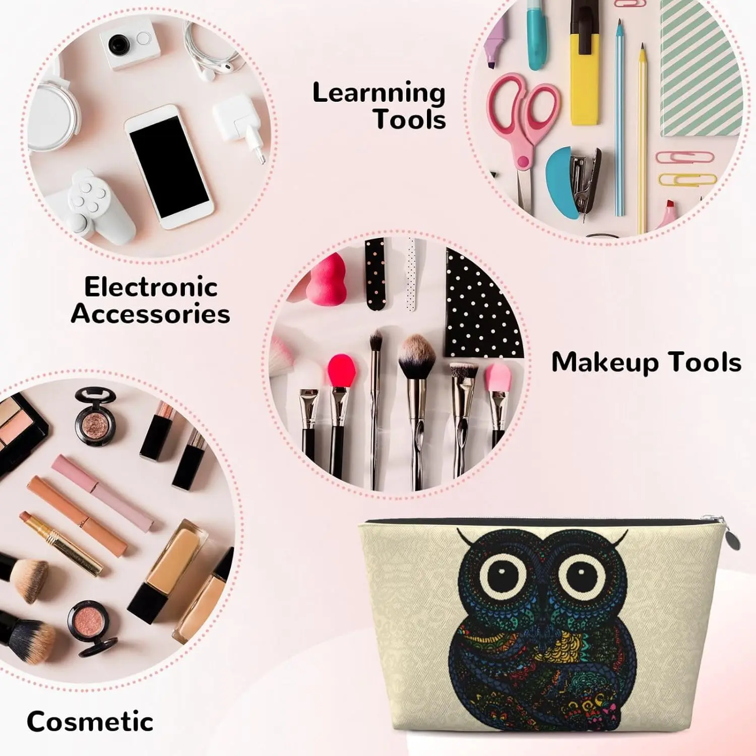 Сова с мандалой косметичка женские дорожные туалетные принадлежности кожаная