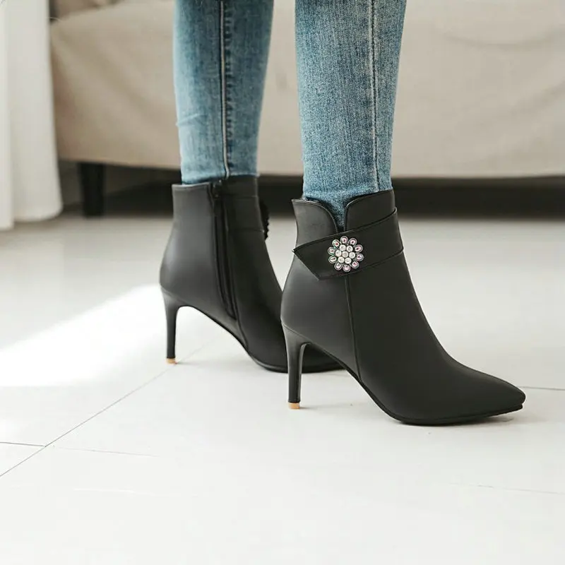 Женские ботинки с острым носком QPLYXCO желтые белые ботильоны на тонком высоком