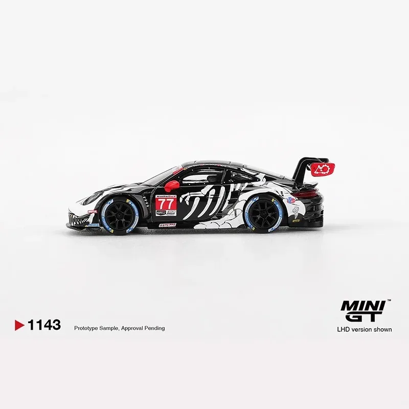 Фото MINIGT 1:64 Porsche 911 GT3 R # 77 # Коллекционная модель автомобиля 1143 Skeleton Dinosaur AO Racing 2025 IMSA Le Mans из литого сплава №5