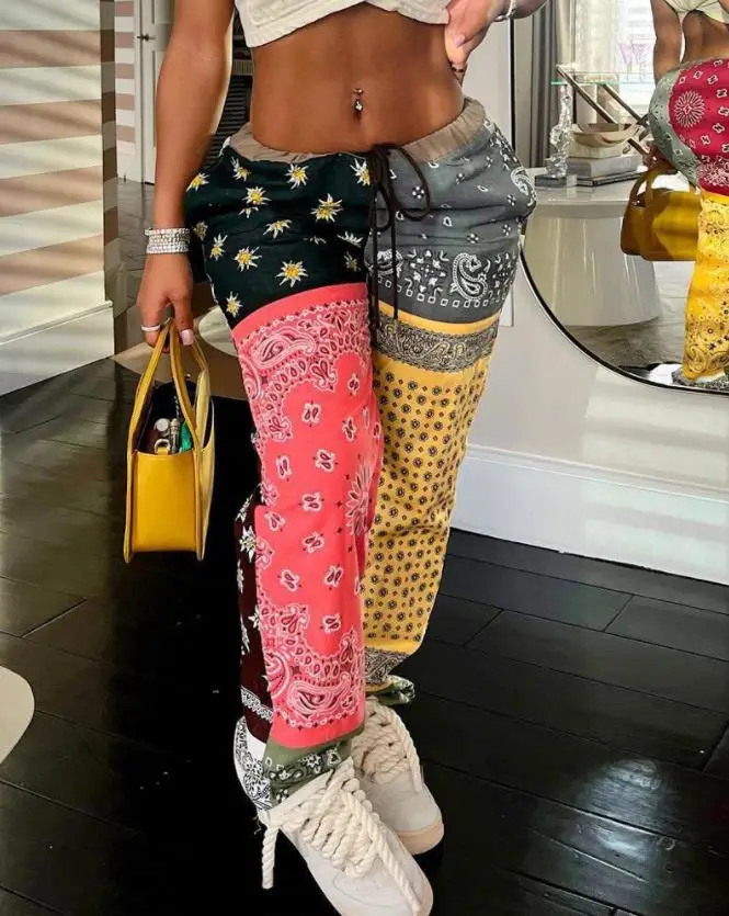 

Повседневный Шарф с принтом пейсли, дизайнерские длинные брюки с заниженной талией и карманами, осенняя модная уличная одежда, женская одеж...