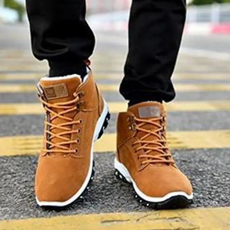 

Зимняя обувь, мужские флисовые теплые высокие зимние ботинки с круглым носком, обувь на толстой подошве из хлопка