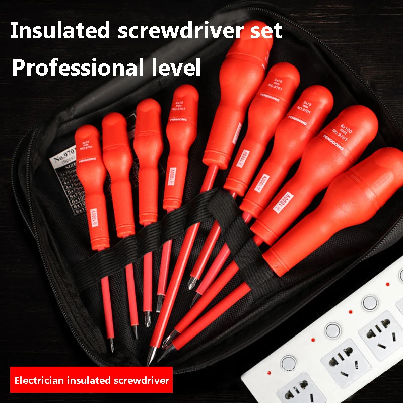 

9PCS Insulated Screwdriver Set Magnetic High Voltage 1000V Electrician Tool CR-V Slotted Phillips Screwdriver Hand Tool