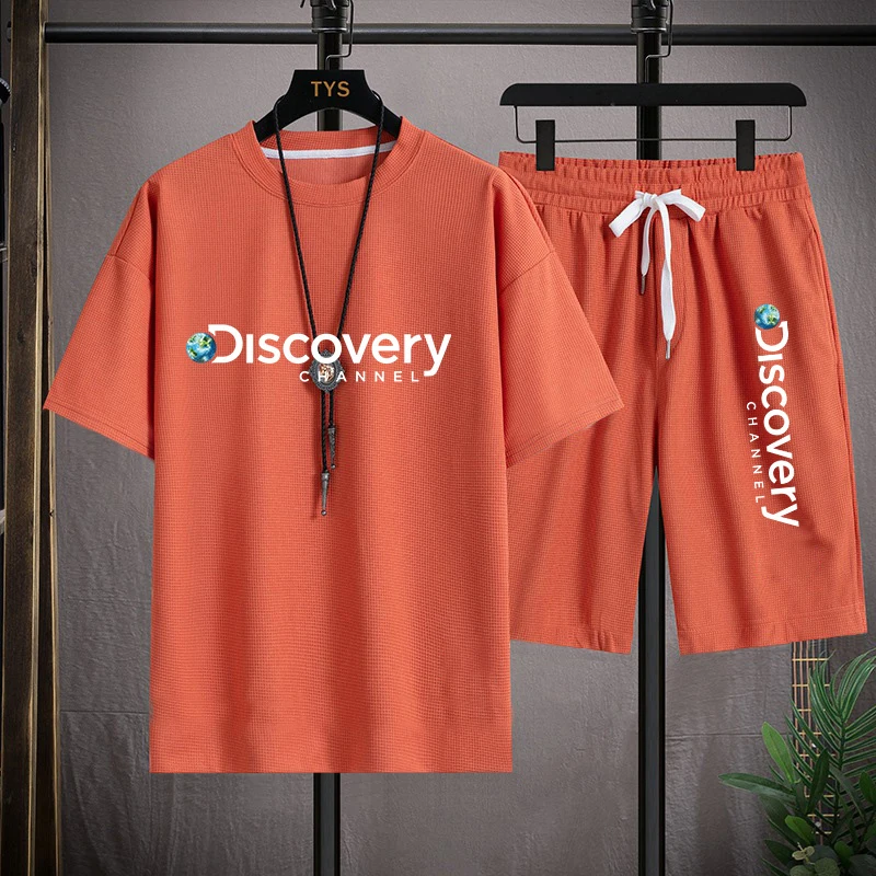 Men's T-shirt Set Sportswear 2 Pieces Man Short Sleeve Tshirt Shorts Casual Tracksuit Men Clothing Streetwear Summer Sports Suit