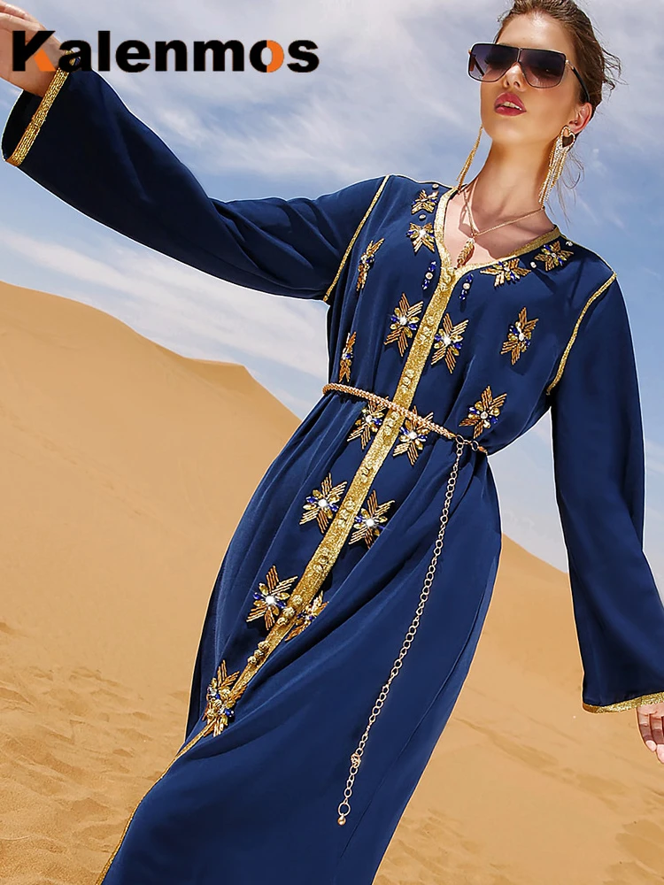 Мусульманское роскошное платье Eid Mubarak, ручная работа, бриллиантовая абайя, кимоно для турецкой вечеринки, мусульманская абайя, женское плат...