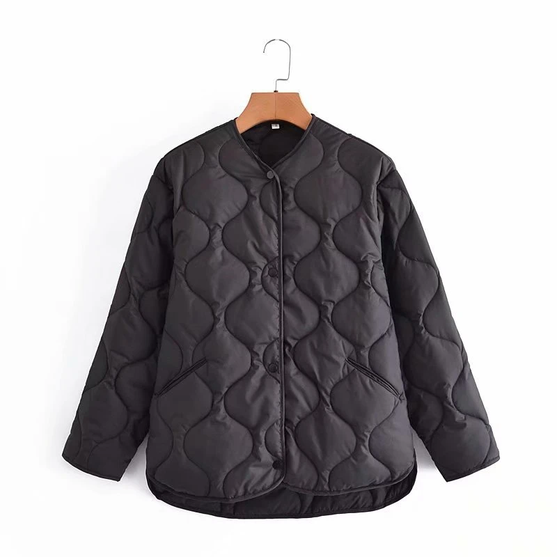 2021 Autumn Winter Women's Loose Jackets Thin Parka Oversize Coats Round Neck Outwear Female Coats Long Sleeve Cotton Clothing