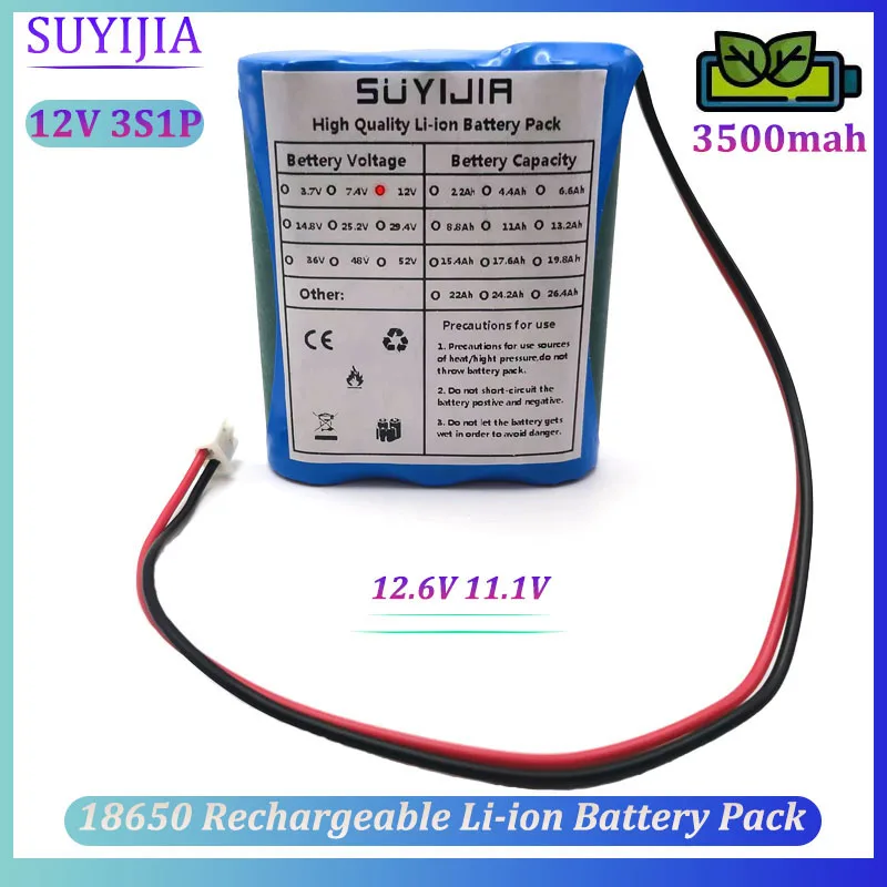 

18650 3S1P 12V Rechargeable 3500mAh Li-ion Battery Pack 12.6V 11.1V with 5A BMS for Backup Power LED Lighting CCTV Camera Etc