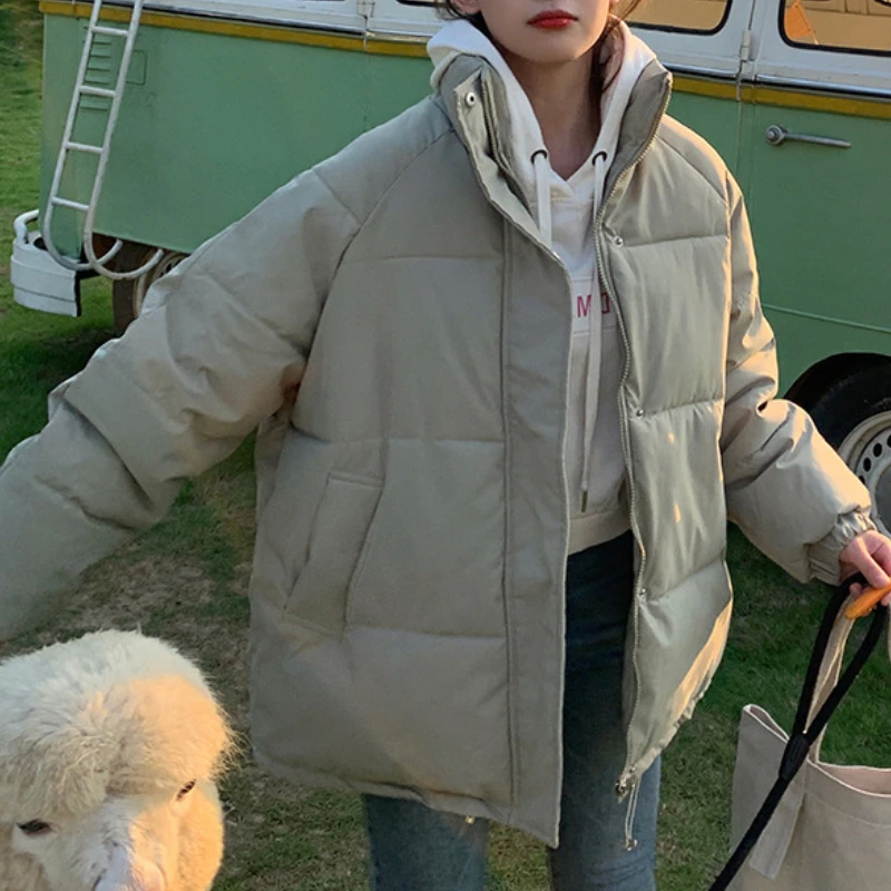 

Women Turn Collar Simple Solid Casual Thick Bread Coat Down Jackets Female 2023 New Students Winter Korean Jacket Loose Overcoat