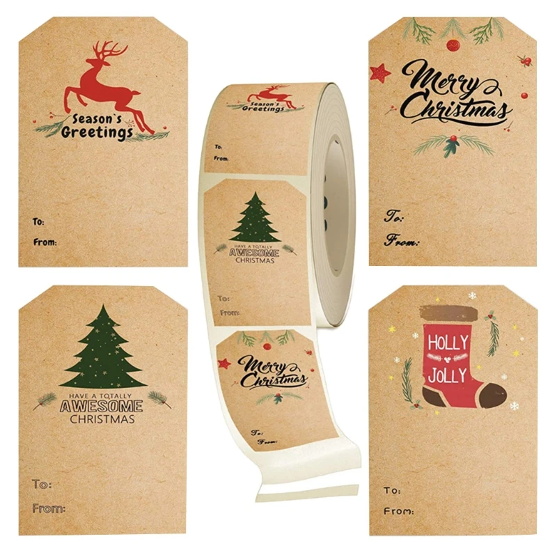 

Multifunctional Kraft Paper Wrap Labels 300Pcs/Roll for Xmas Gift Box Wrapping