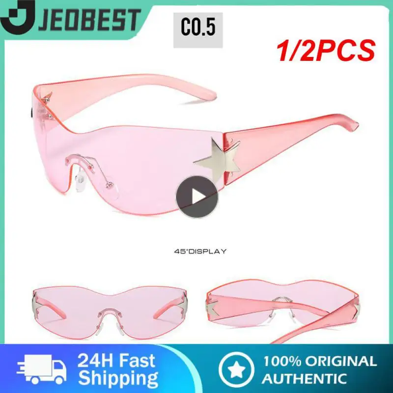 

1/2PCS Oversized Y2K Rimless Sunglass Women Men Trendy Wrap Around Sunglasses Punk One Piece Goggles Sports Sun Glass Shades