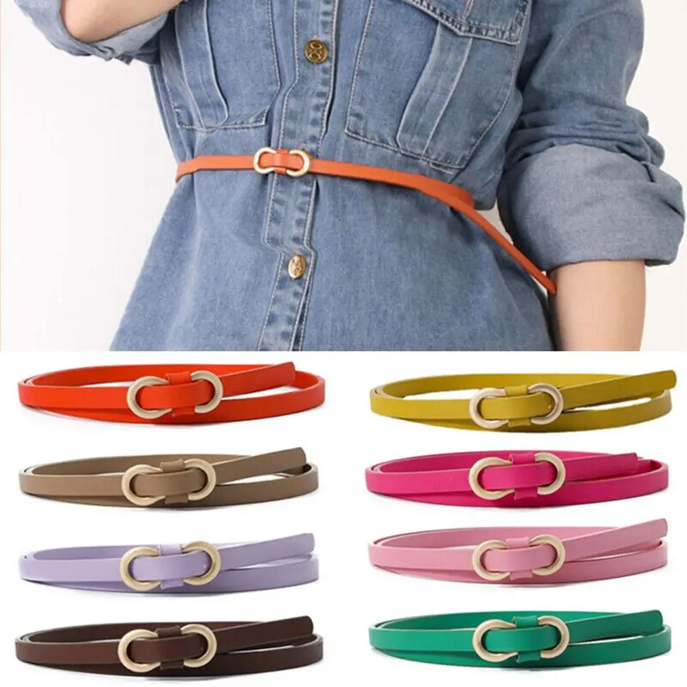 Fashion Vintage Luxury Design Solid Color 8-Shaped Buckle Belts Thin Waist Strap Leather Belt Trouser Dress Belts