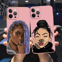hot kash afro black girl silicone phone case for iphone 13 12 11 pro max xs xr 8 7 plus 12 13 mini luxury pink liquid soft case