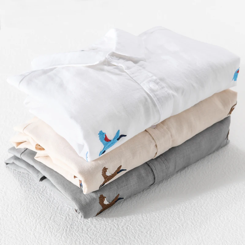 Рубашка Мужская льняная с длинным рукавом дизайнерская Повседневная модная