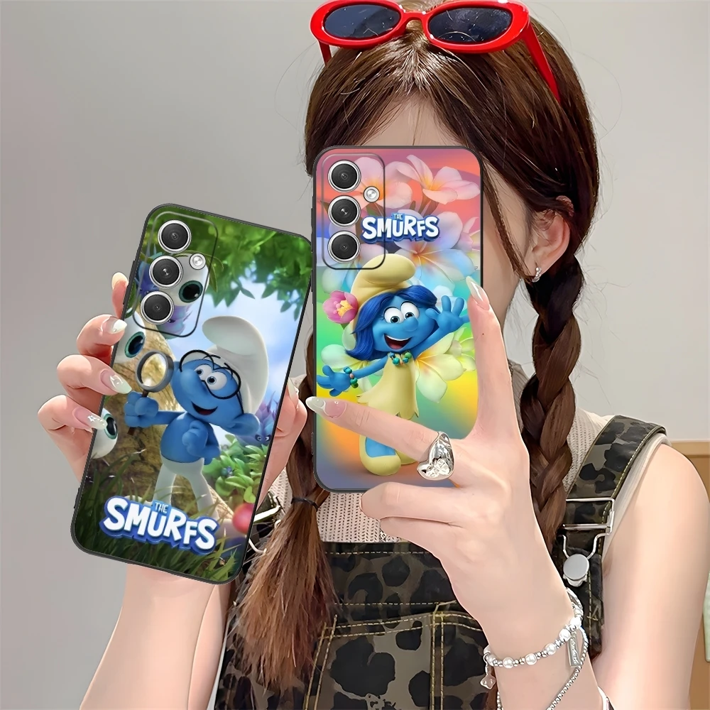 Smurfs Smurfette Smart Mobile Cell Phone Case for Samsung M55 35 15 54 34 14 33 23 13 42 32 22 F55 12 5G Black Cover Shell