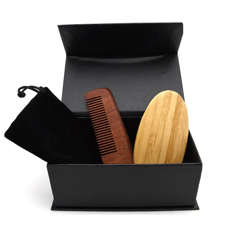 

Popular Beard Brush And Mustache Comb Kit For Men's Facial Care Gift Grooming Comb With Boar Bristle Shaving Brush Set