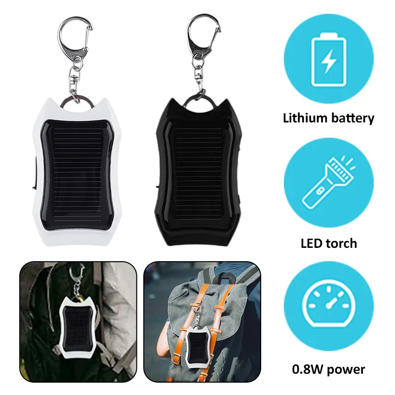 

Portable Solar Power Bank Charger With Mini Flashlight Keychain Outdoor Camping USB Ports External Chargers Portable Powerbank