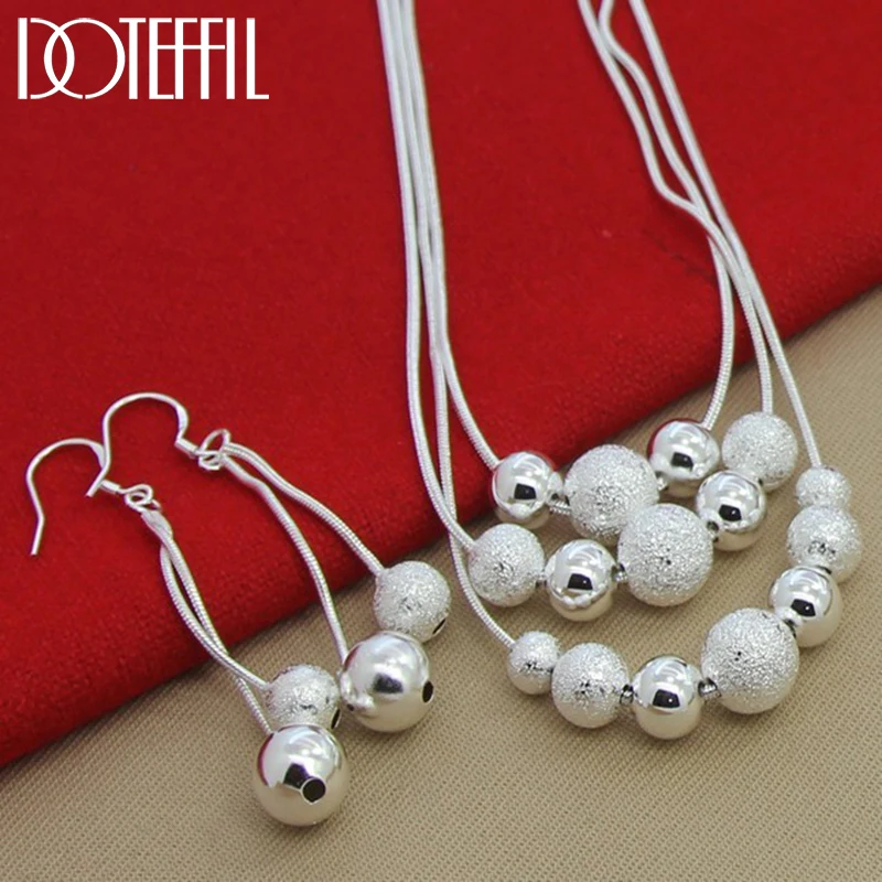 

DOTEFFIL 925 Sterling Silver Snake Chain Matte Smooth Beads Necklace Earring Set For Women Wedding Engagement Charm Jewelry