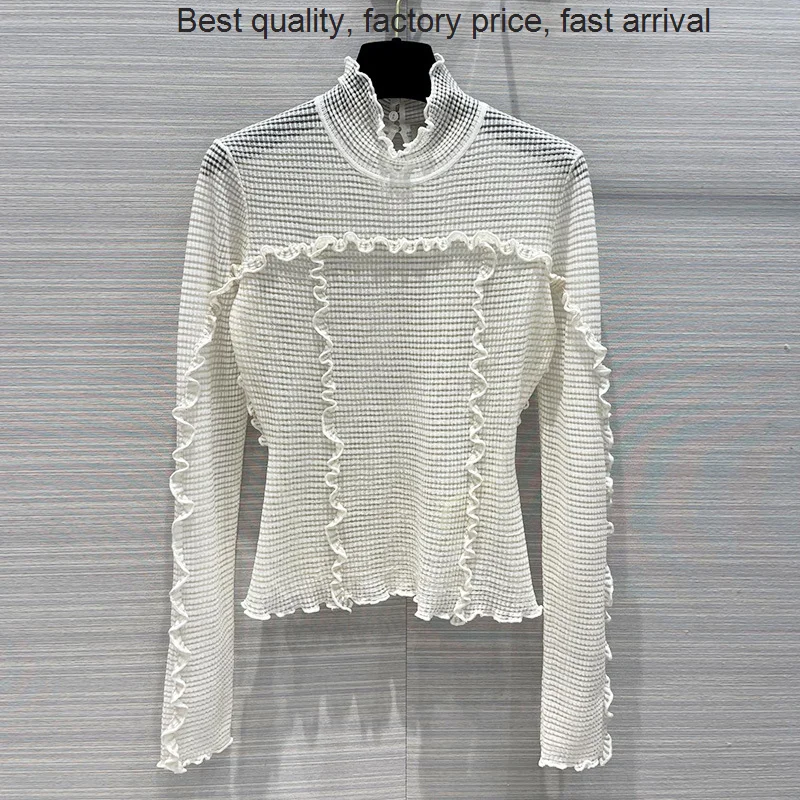 

Женская водолазка с длинным рукавом, белый элегантный вязаный свитер с длинным рукавом и изображением грибка съедобного дерева, осень